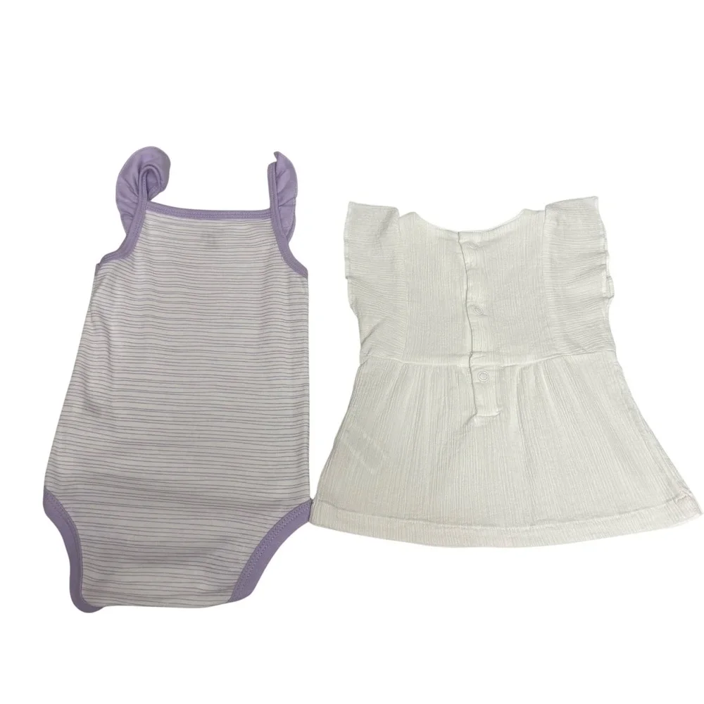 Chick Pea Carters Baby Girls 18M‎ Lot Purple Striped Bodysuit White Smocked Top